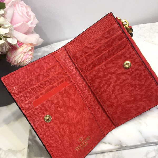 HOT SALE VALENTINO VSLING GRAINY CALFSKIN CARDHOLDER WITH ZIPPER