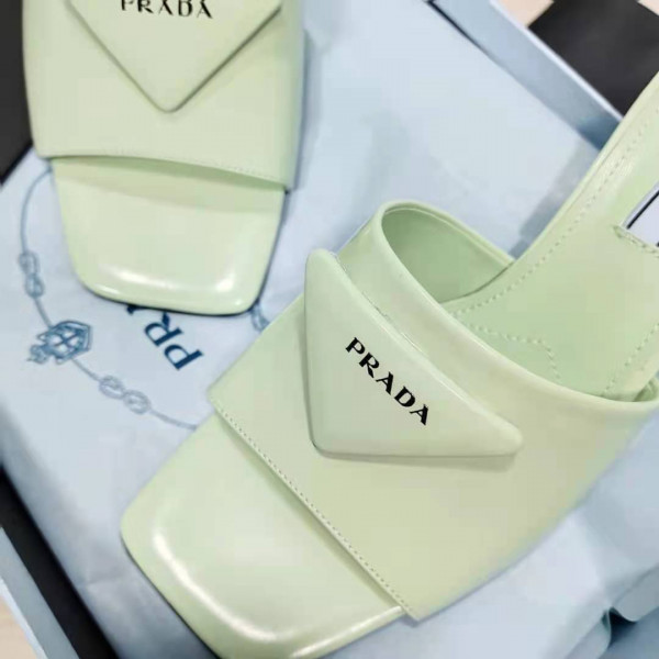 HOT SALE PRADA Brushed leather mid-heeled slides