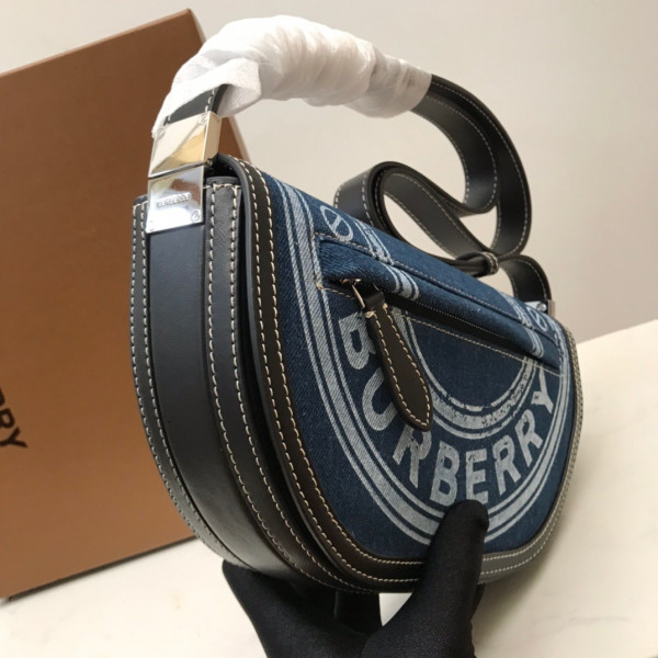 HOT SALE BURBERRY Small Logo Graphic Denim and Leather Olympia Bag