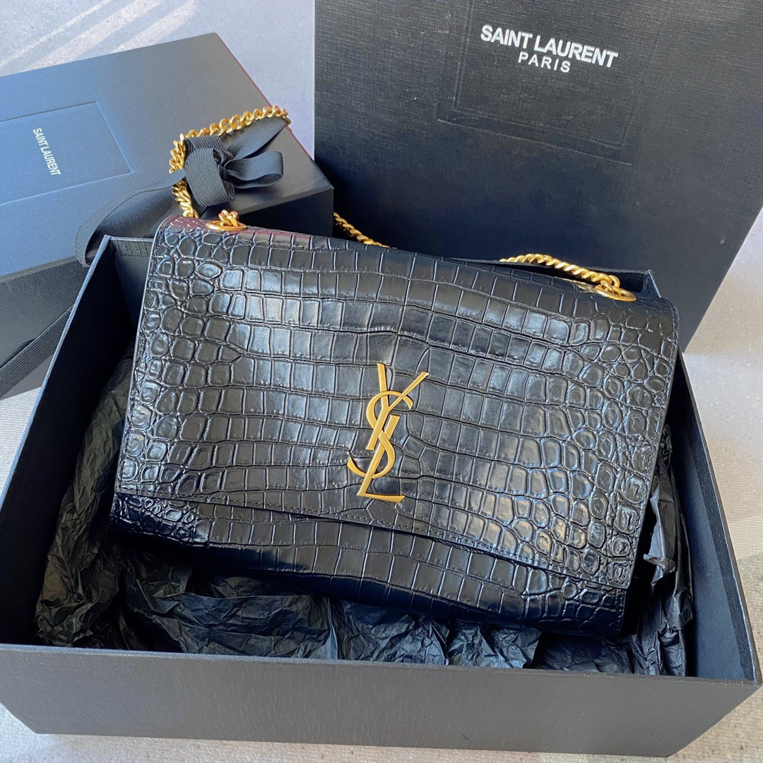 HOT SALE YSL KATE MEDIUM REVERSIBLE IN SUEDE AND CROCODILE-EMBOSSED LEATHER