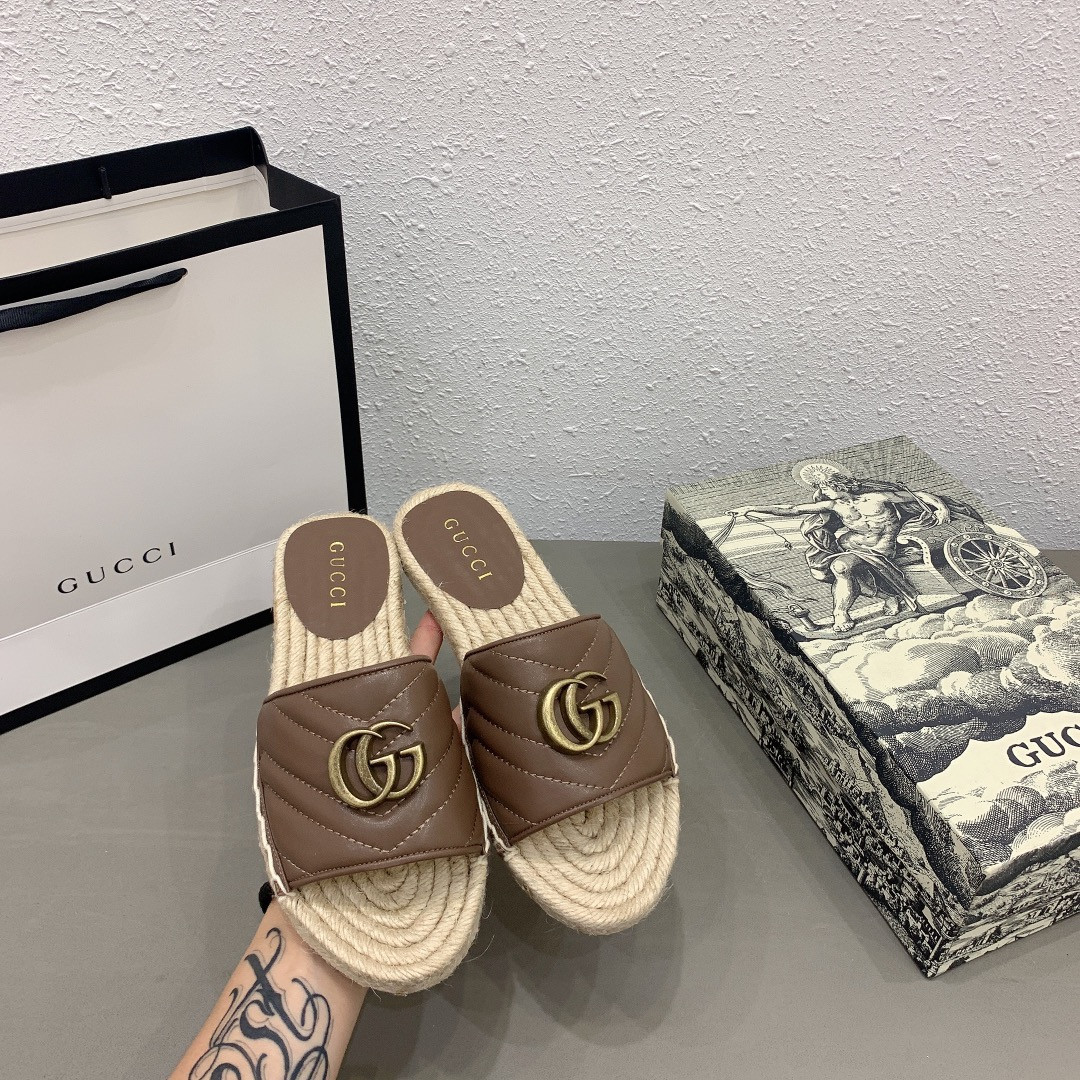 HOT SALE GUCCI Leather espadrille sandal