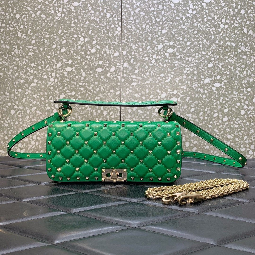 HOT SALE VALENTINO ROCKSTUD SPIKE SHOULDER BAG IN CRACKLE-EFFECT METALLIC