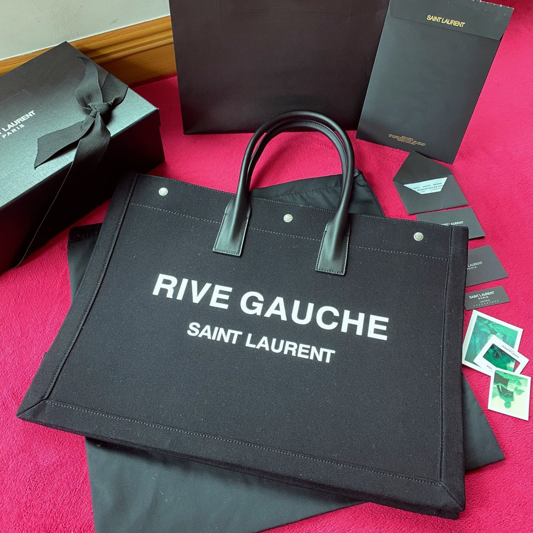 HOT SALE YSL RIVE GAUCHE TOTE BAG IN PRINTED LINEN AND LEATHER