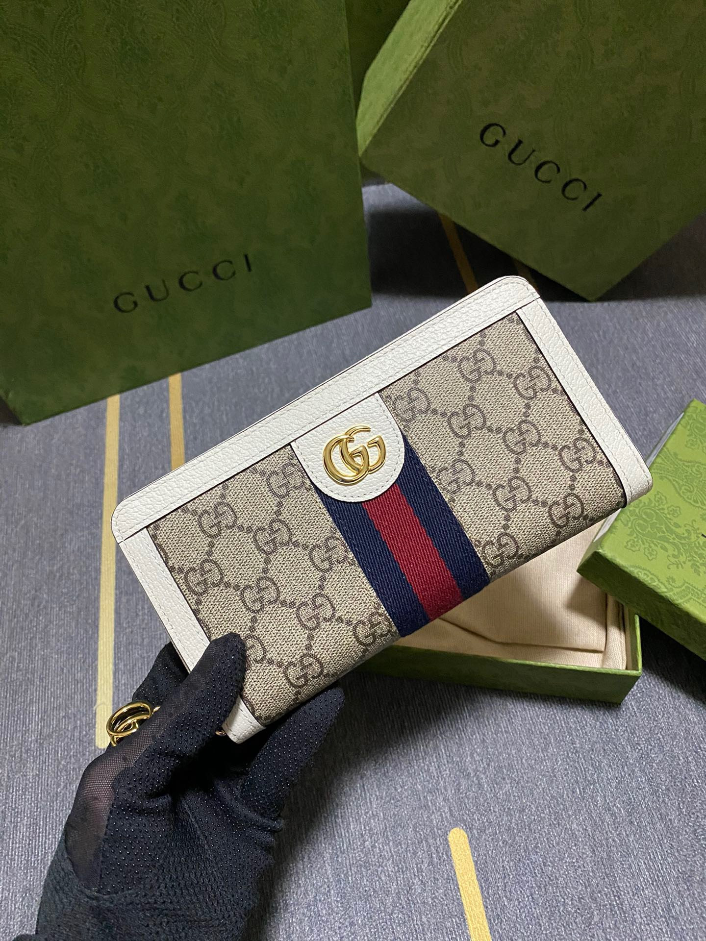 HOT SALE Gucci Ophidia GG zip around wallet