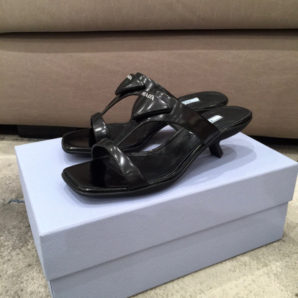 HOT SALE PRADA Brushed leather high-heeled thong sandals