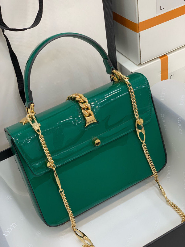 GUCCI Sylvie 1969 PATENT LEATHER MINI TOP HANDLE BAG