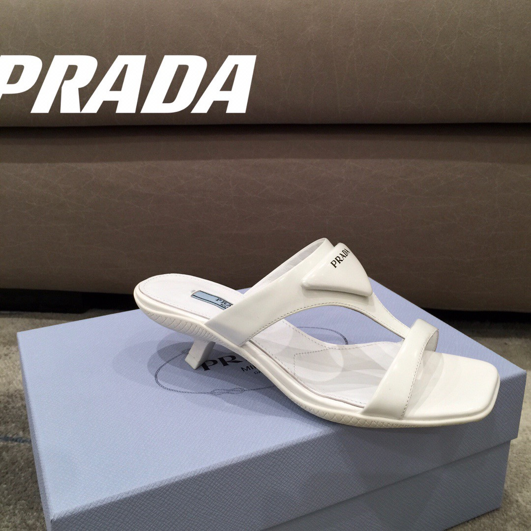 HOT SALE PRADA Brushed leather high-heeled thong sandals