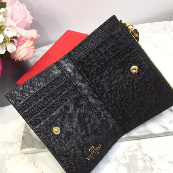 HOT SALE VALENTINO VSLING GRAINY CALFSKIN CARDHOLDER WITH ZIPPER