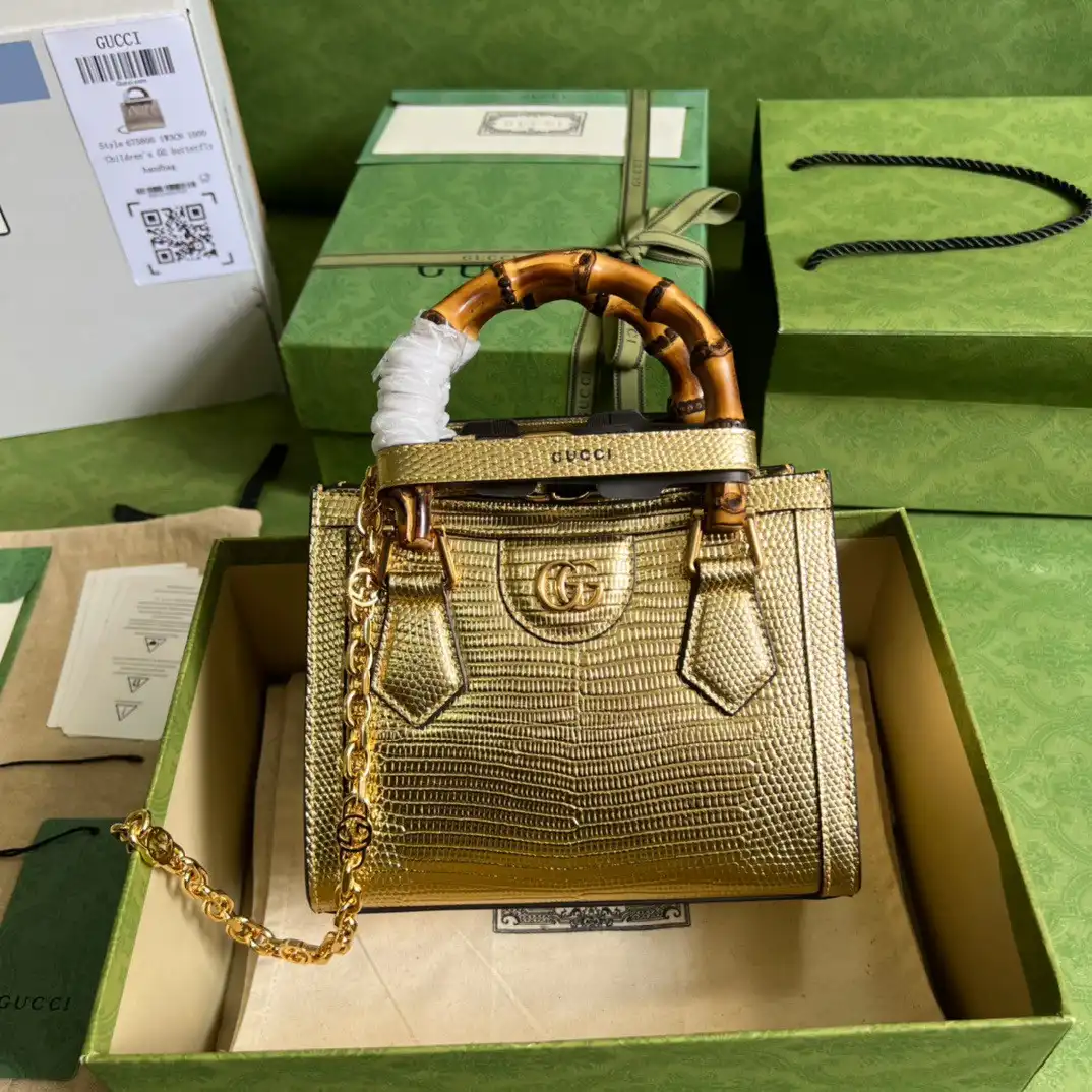 First bag ru Gucci Diana lizard mini bag