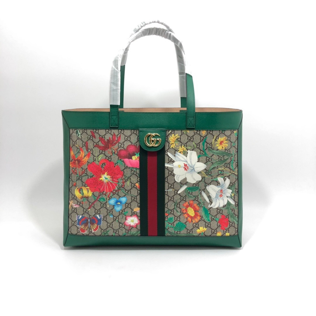 HOT SALE GUCCI GG Supreme Monogram Flora Web Large Ophidia Tote