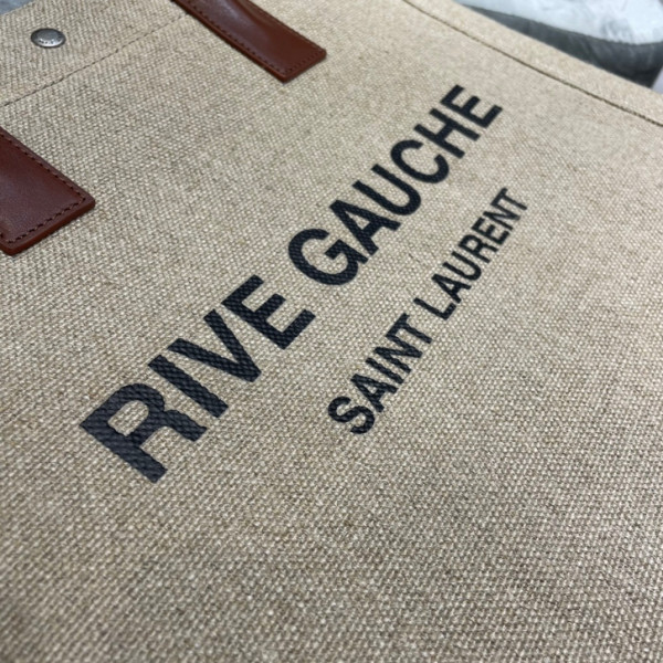 HOT SALE YSL RIVE GAUCHE N S SHOPPING BAG IN LINEN AND COTTON