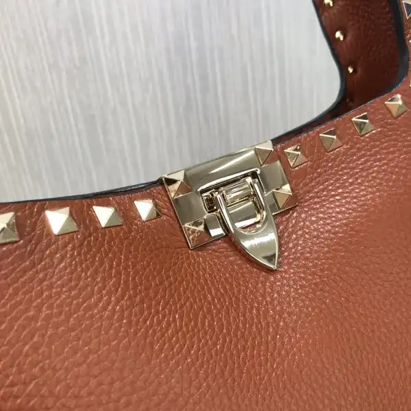 VALENTINO SMALL ROCKSTUD GRAINY CALFSKIN HOBO BAG