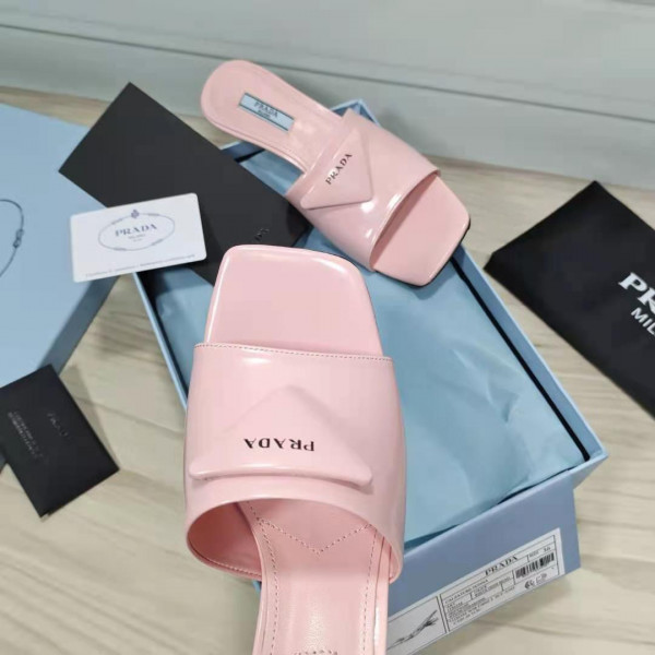 [FREE SHIPPING] PRADA Brushed leather mid-heeled slides