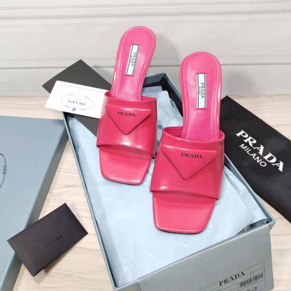 HOT SALE PRADA Brushed leather mid-heeled slides