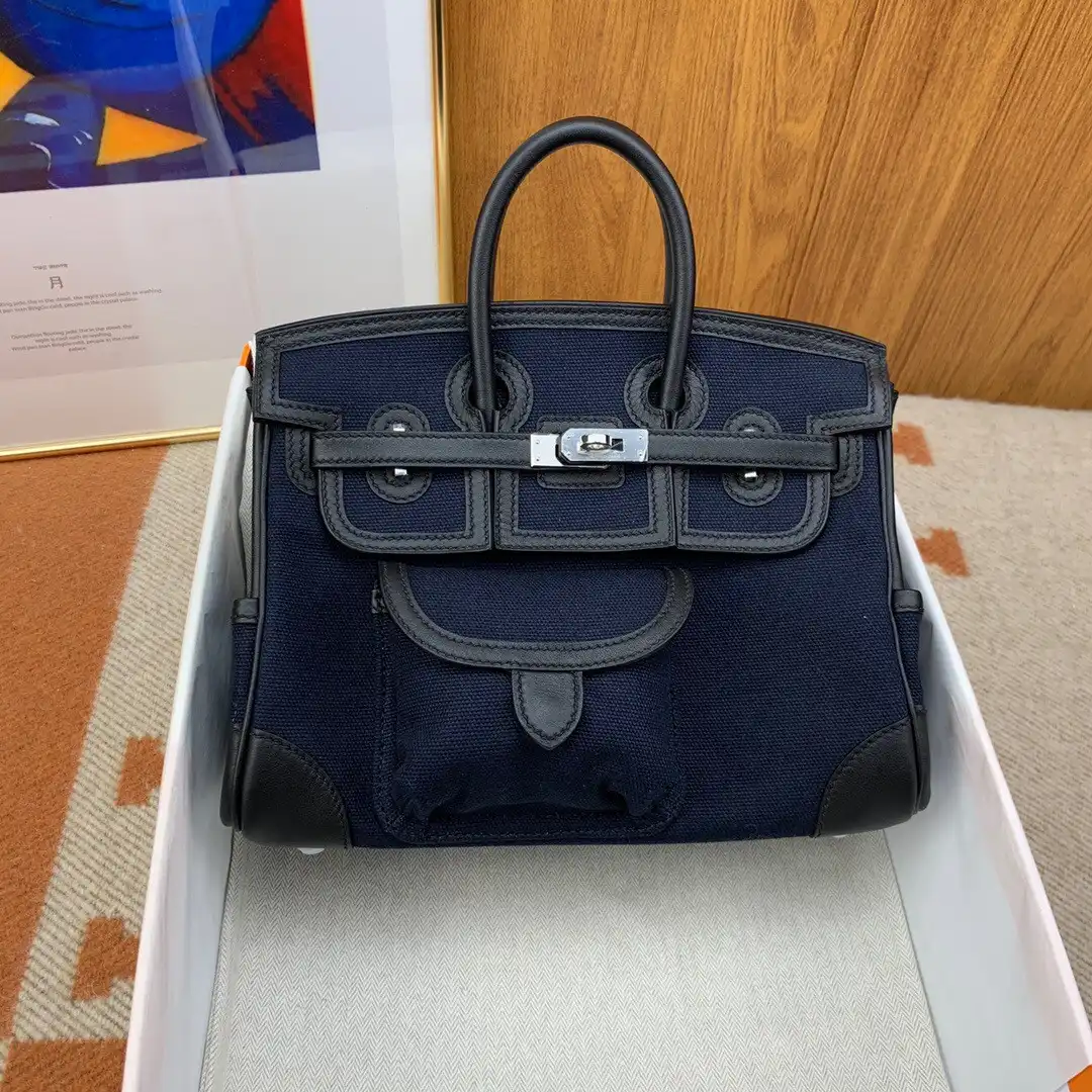 HERMES Cargo Birkin Bag Canvas and Swift 25