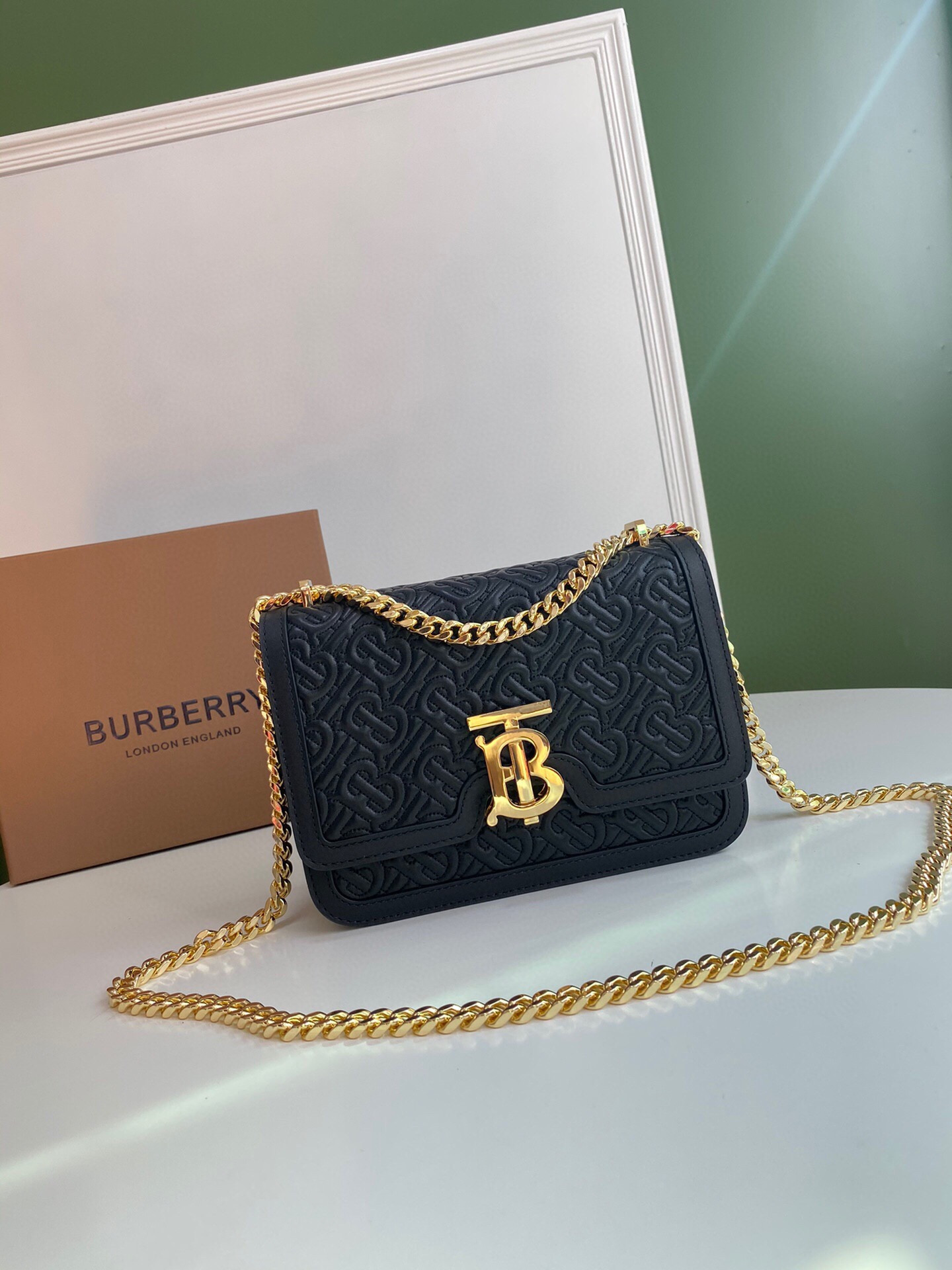 HOT SALE BURBERRY Small Quilted Monogram Lambskin TB Bag