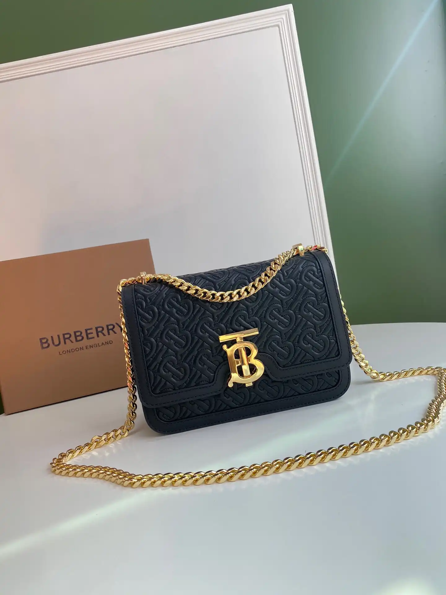 BURBERRY Small Quilted Monogram Lambskin TB Bag