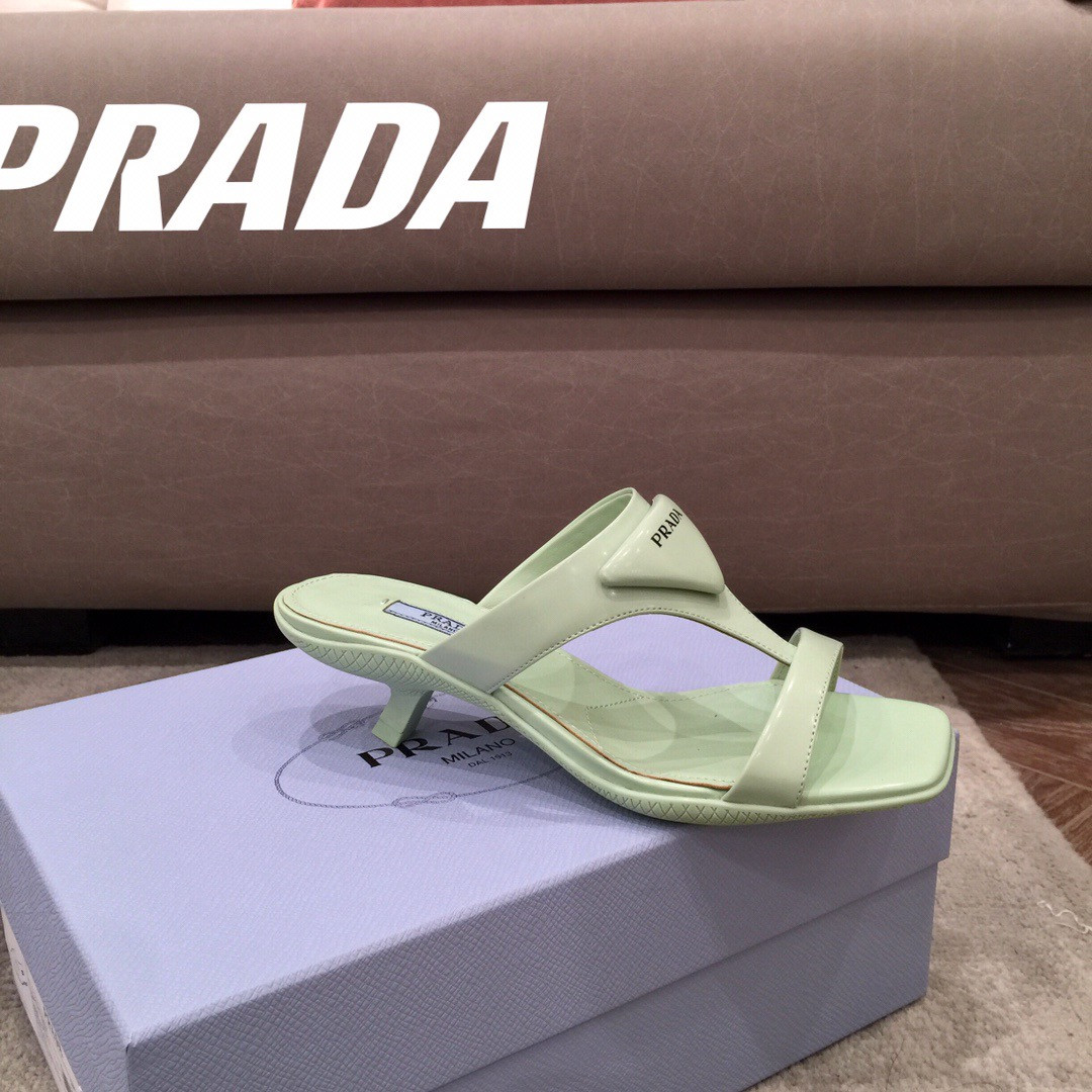 HOT SALE PRADA Brushed leather high-heeled thong sandals