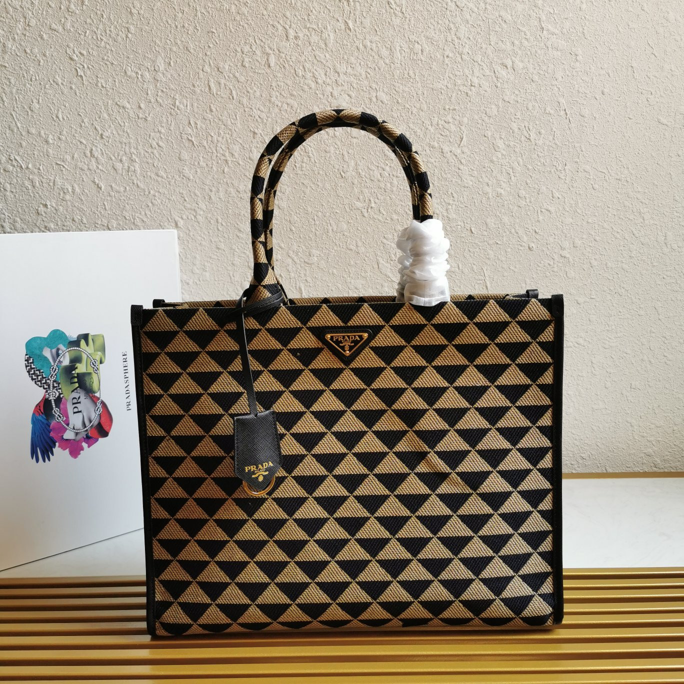 HOT SALE PRADA Large Symbole jacquard fabric handbag