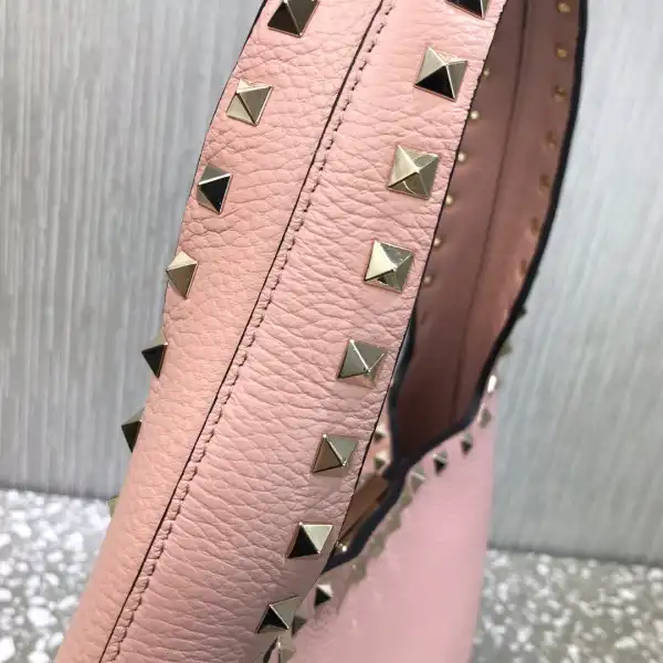 VALENTINO SMALL ROCKSTUD GRAINY CALFSKIN HOBO BAG