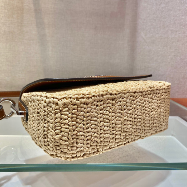 HOT SALE PRADA Raffia and Leather Shoulder Bag