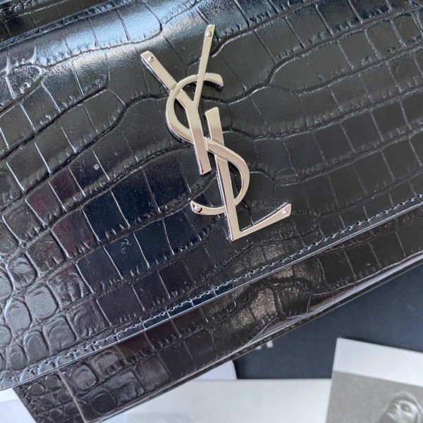 HOT SALE YSL SUNSET IN CROCODILE-EMBOSSED SHINY LEATHER