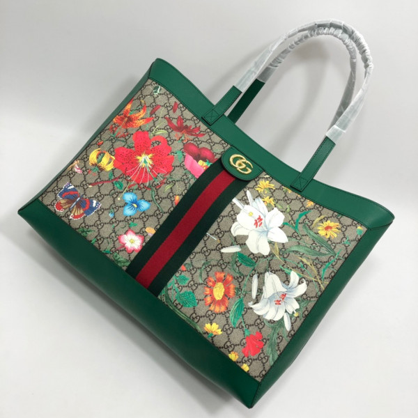 HOT SALE GUCCI GG Supreme Monogram Flora Web Large Ophidia Tote