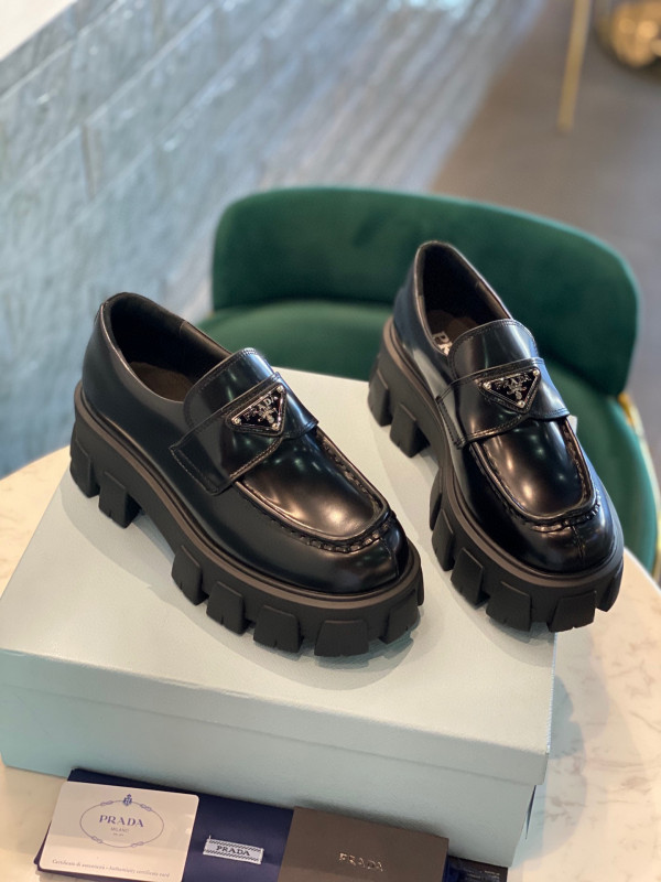 HOT SALE PRADA Brushed leather Monolith loafers