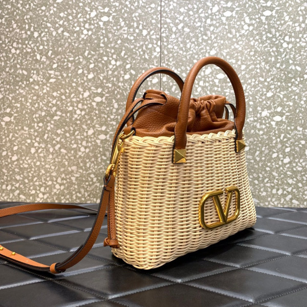 HOT SALE VALENTINO VLOGO SIGNATURE WICKER BUCKET BAG