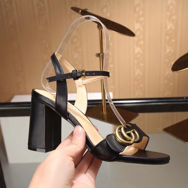 HOT SALE GUCCI Leather mid-heel sandal