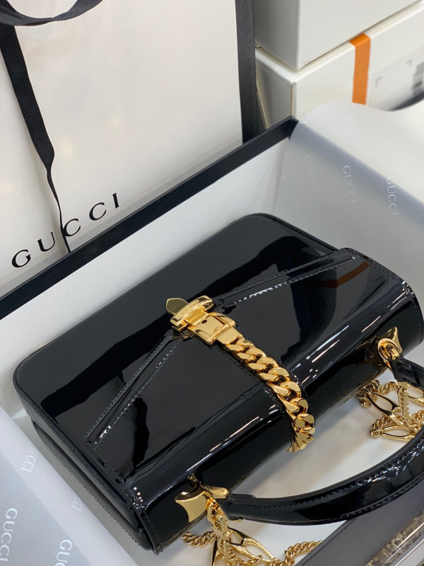 HOT SALE GUCCI Sylvie 1969 PATENT LEATHER MINI TOP HANDLE BAG