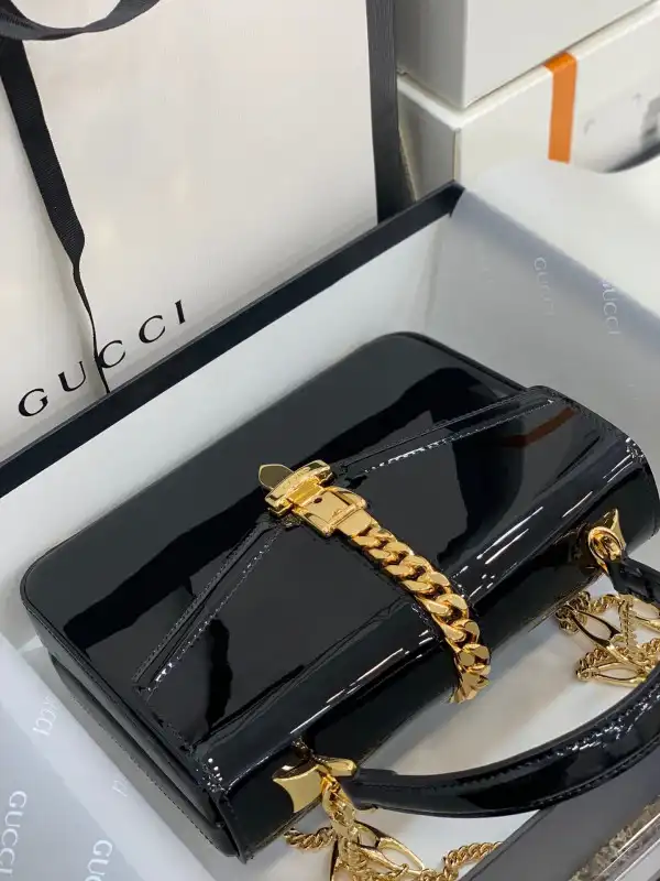 Cheap TO GUCCI Sylvie 1969 PATENT LEATHER MINI TOP HANDLE BAG