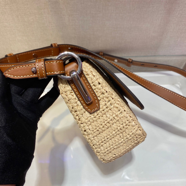 HOT SALE PRADA Raffia and Leather Shoulder Bag