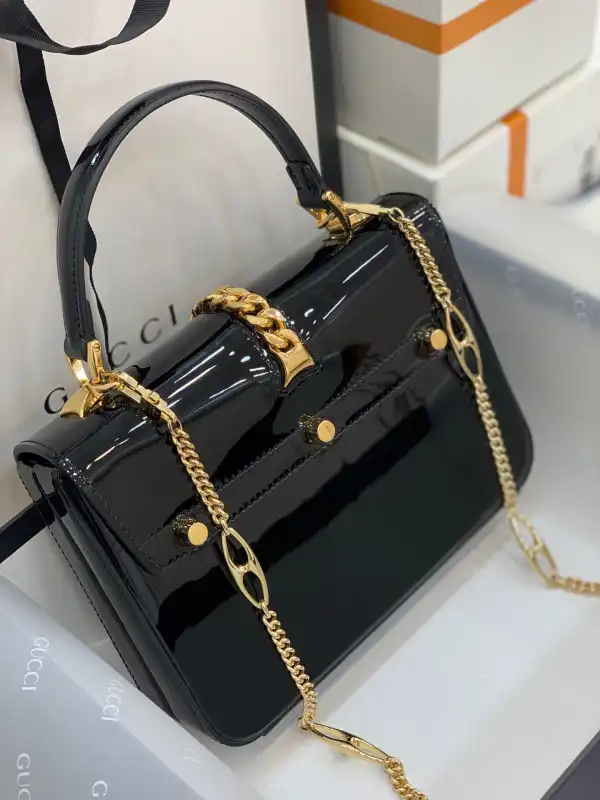 First Bag Ru GUCCI Sylvie 1969 PATENT LEATHER MINI TOP HANDLE BAG