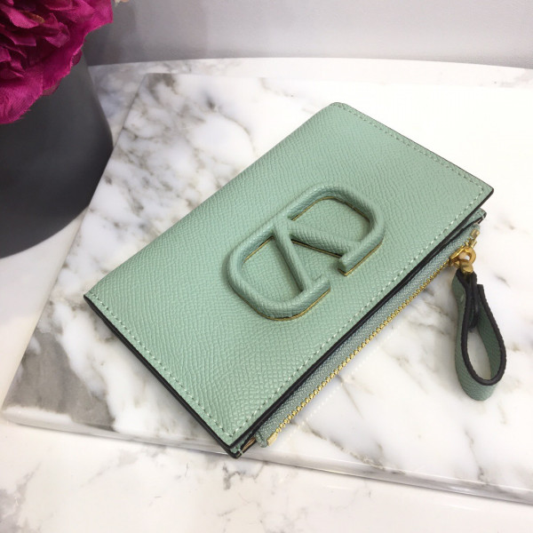 HOT SALE VALENTINO VSLING GRAINY CALFSKIN CARDHOLDER WITH ZIPPER