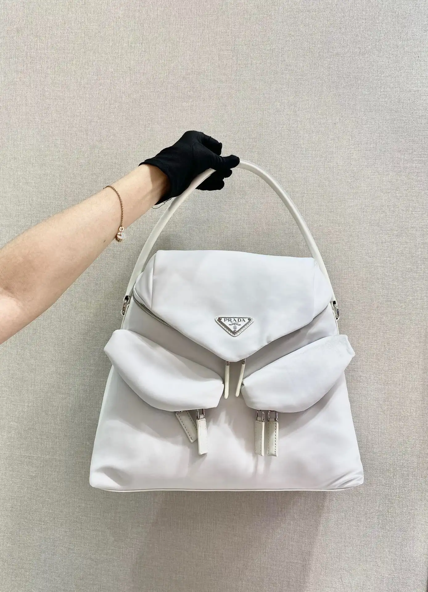 PRADA Signaux nylon and leather hobo bag