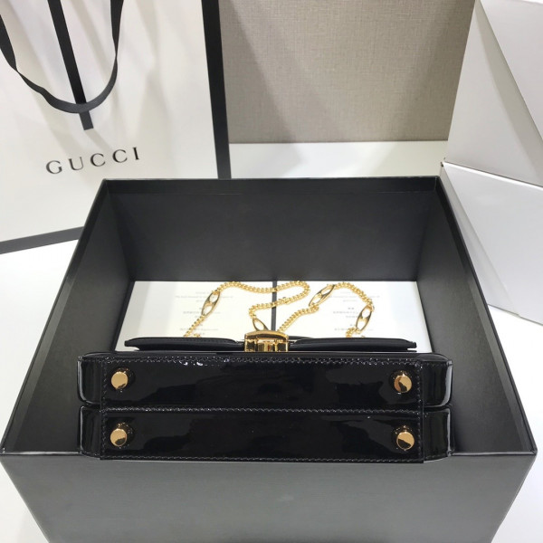 HOT SALE GUCCI Sylvie 1969 patent leather mini top handle bag