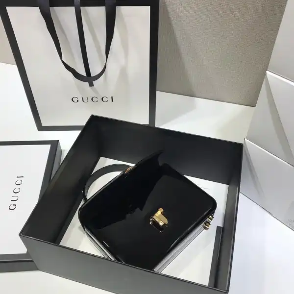 GUCCI Sylvie 1969 patent leather mini top handle bag