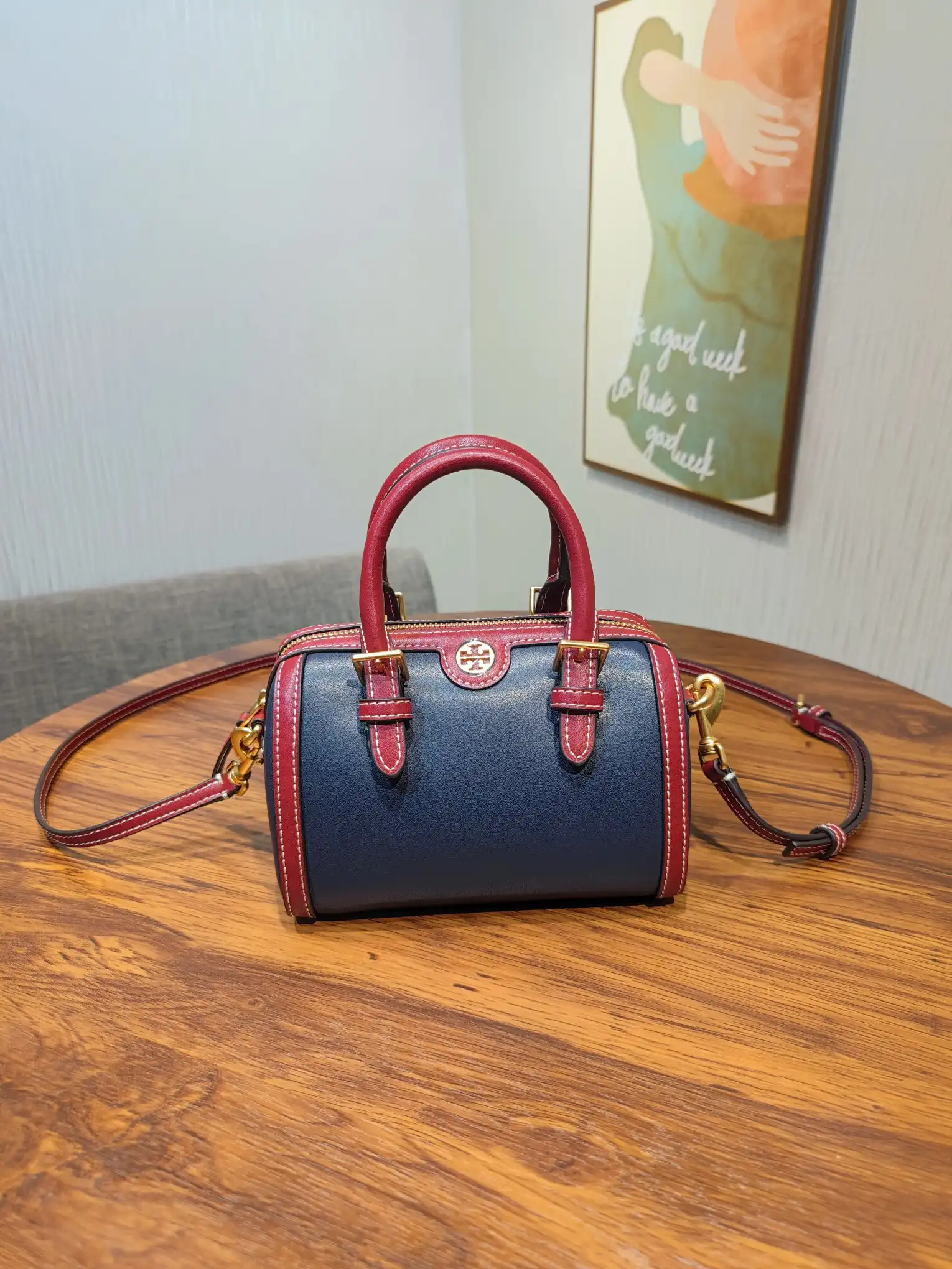 TORY BURCH Mini jacquard wine barrel bag