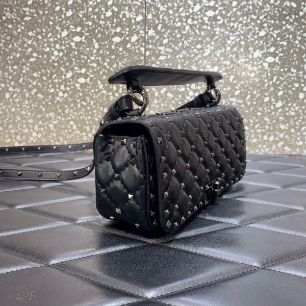 HOT SALE VALENTINO ROCKSTUD SPIKE SHOULDER BAG IN CRACKLE-EFFECT METALLIC