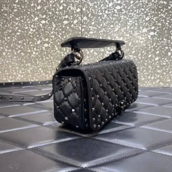 VALENTINO ROCKSTUD SPIKE SHOULDER BAG IN CRACKLE-EFFECT METALLIC