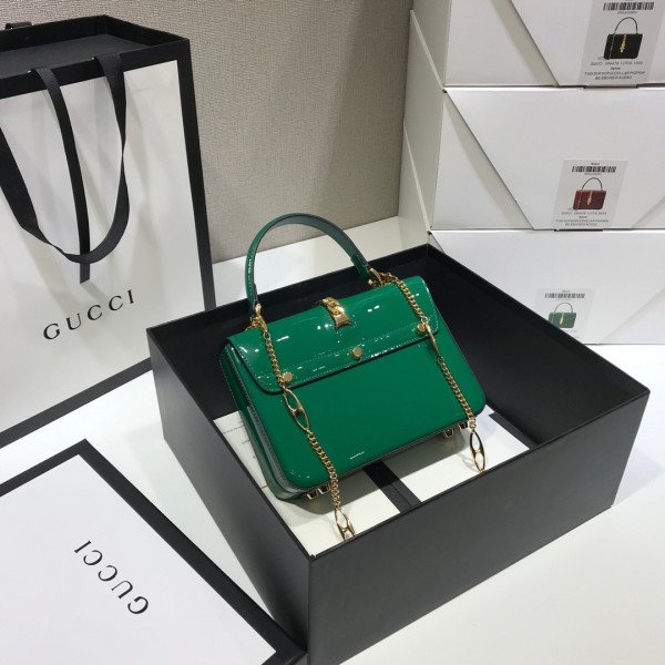 HOT SALE GUCCI Sylvie 1969 patent leather mini top handle bag