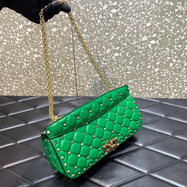 HOT SALE VALENTINO ROCKSTUD SPIKE SHOULDER BAG IN CRACKLE-EFFECT METALLIC