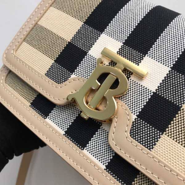 HOT SALE BURBERRY Medium Check Canvas and Leather TB Bag