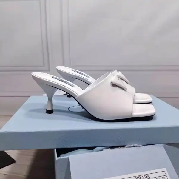 PRADA Brushed leather mid-heeled slides