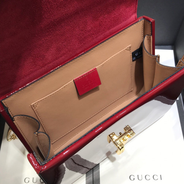 HOT SALE GUCCI Sylvie 1969 patent leather mini top handle bag