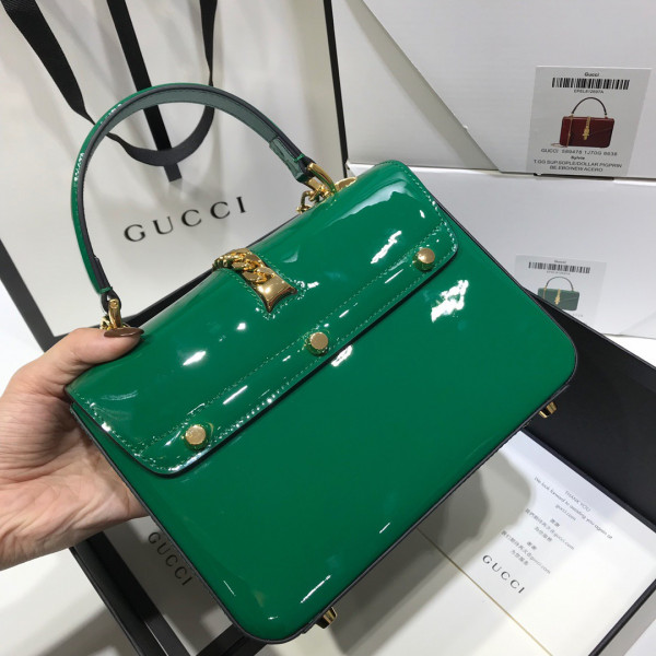 HOT SALE GUCCI Sylvie 1969 patent leather mini top handle bag