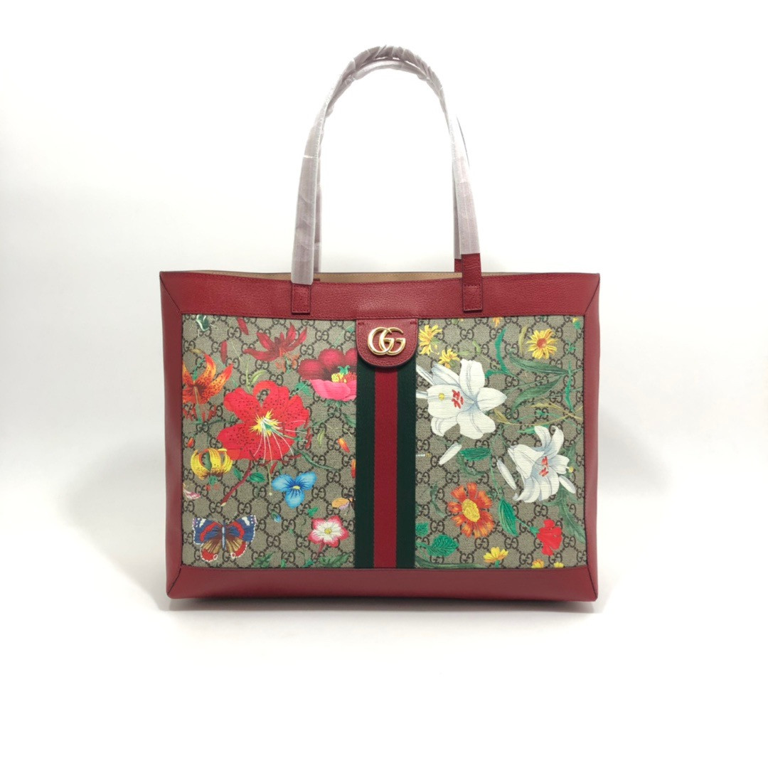 HOT SALE GUCCI GG Supreme Monogram Flora Web Large Ophidia Tote