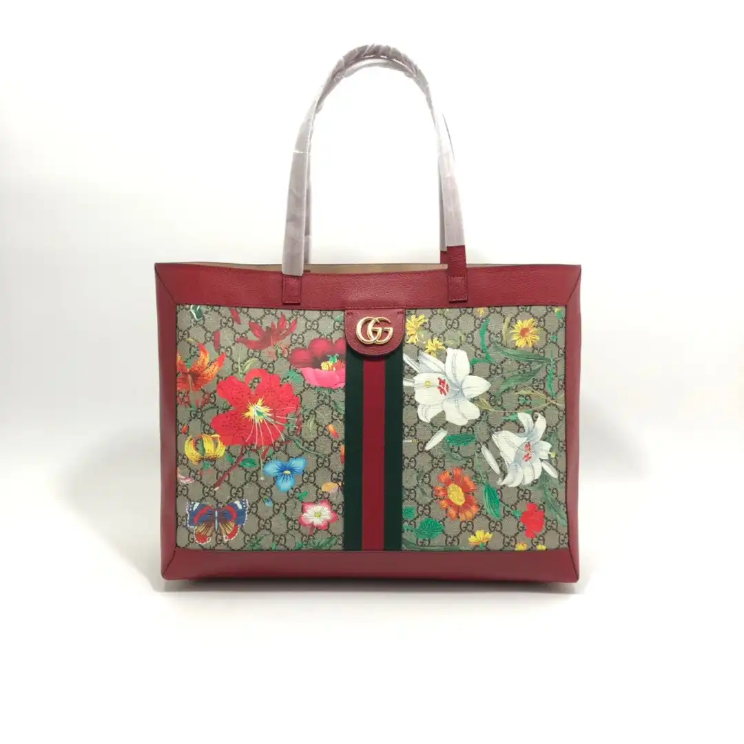 TO GUCCI GG Supreme Monogram Flora Web Large Ophidia Tote