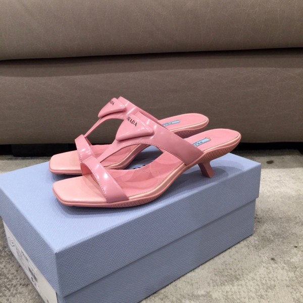 HOT SALE PRADA Brushed leather high-heeled thong sandals